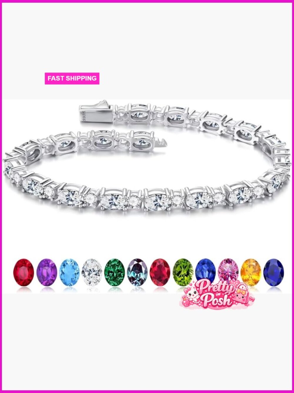 Sterling Silver Birthstone Tennis Bracelet - 925